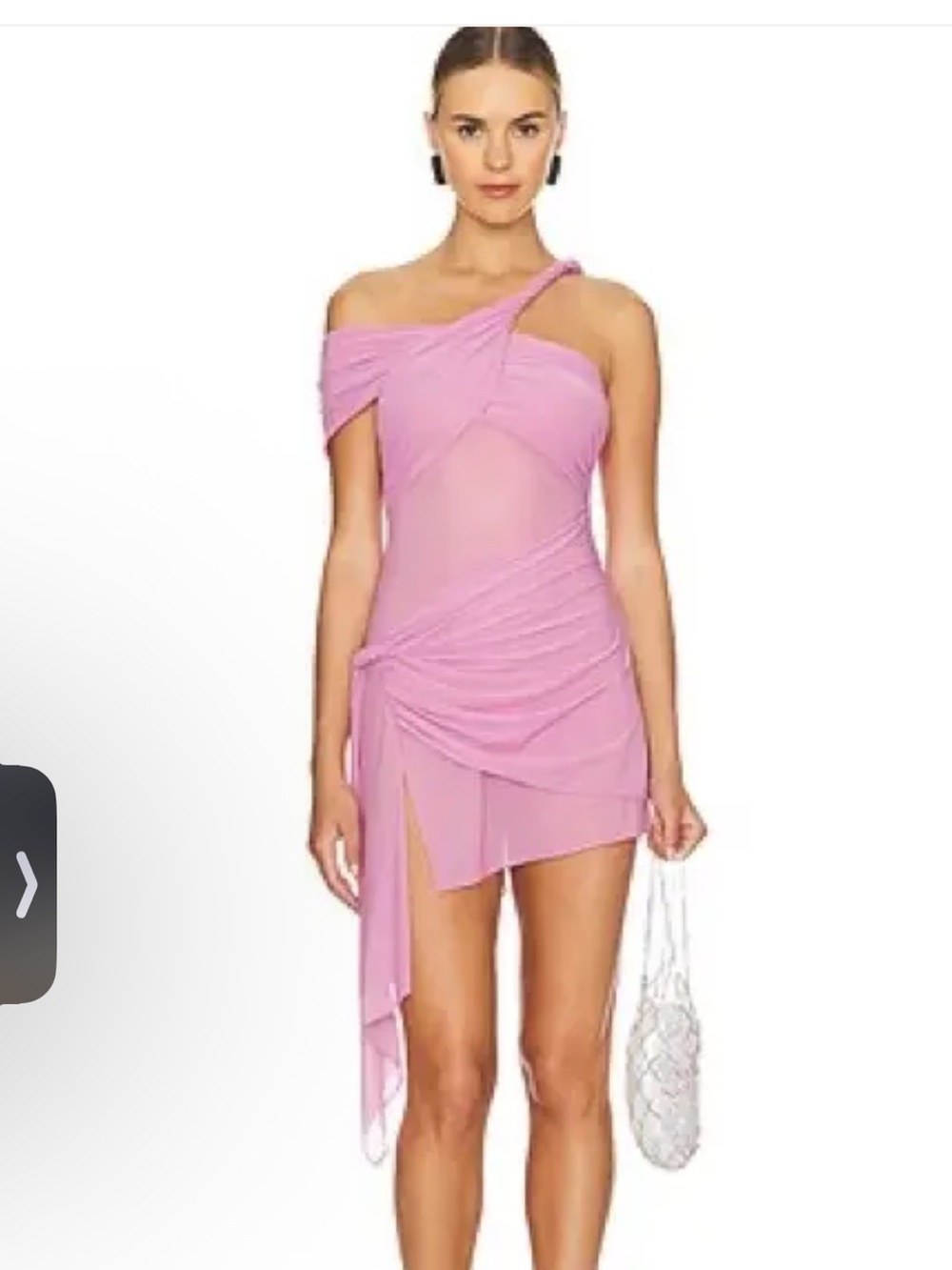 Ronny Kobo Collection One-Shoulder Lilac Mesh Mini Dress